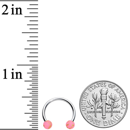 16G 3/8 Matte Pink Splatter Ends Horseshoe Circular Barbell