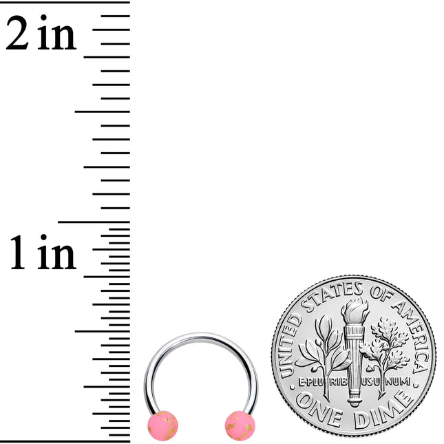 16G 3/8 Matte Pink Splatter Ends Horseshoe Circular Barbell