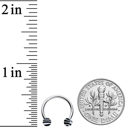 16G 3/8 Matte White Zebra Stripe Ends Horseshoe Circular Barbell