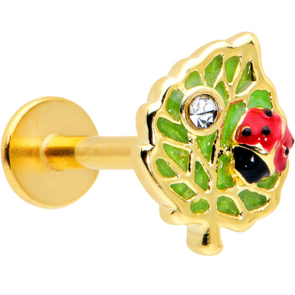 16G 5/16 Clear Gem Gold Tone Leafy Ladybug Labret Monroe Tragus