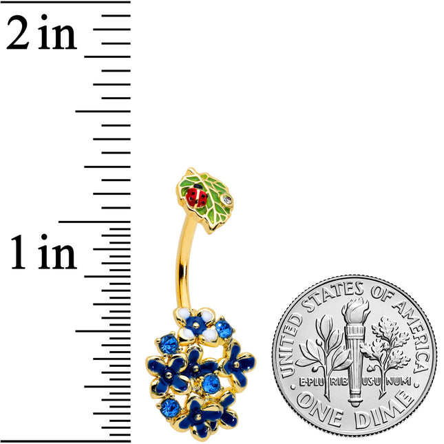 Clear Blue Gem Gold Tone Leaf Ladybug Flower Double Mount Belly Ring