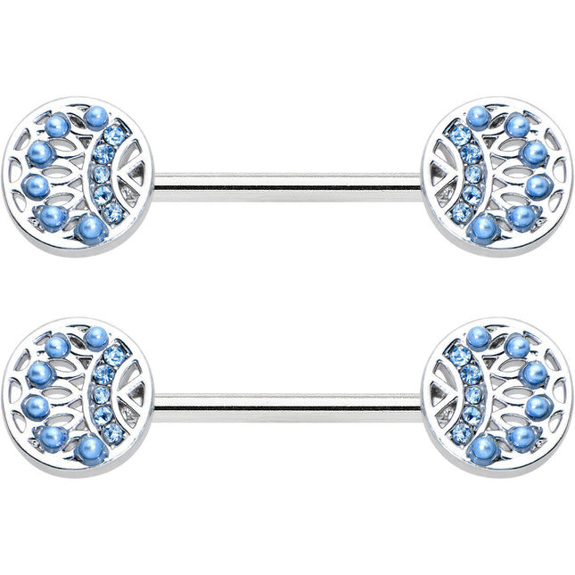 14G 1/2 Blue Gem Geometric Blues Barbell Nipple Ring Set