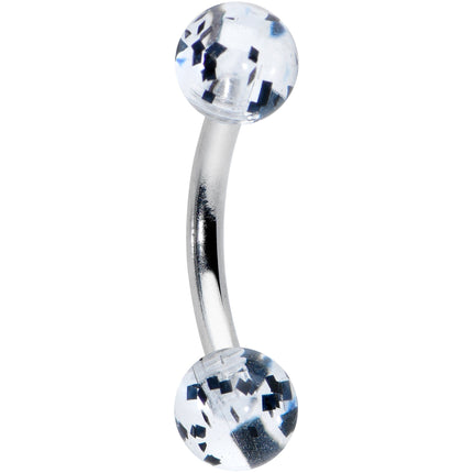 16G 1/4 Clear Black Glitter Ends Rook Curved Barbell