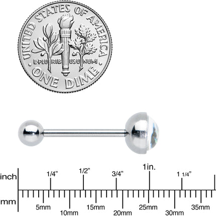 White Faux Opal Disc Top Barbell Tongue Ring
