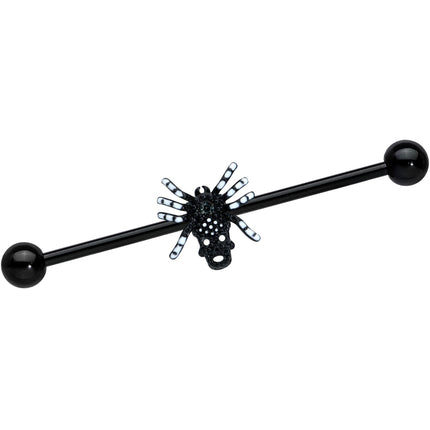 14G Clear Gem Black Skull Spider Halloween Industrial Barbell 38mm