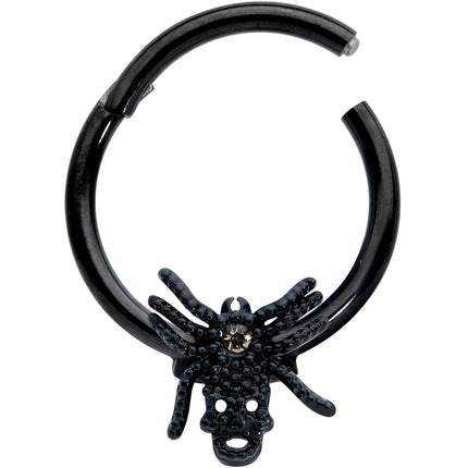 16G 3/8 Yellow Gem Spider Skull Halloween Hinged Segment Ring