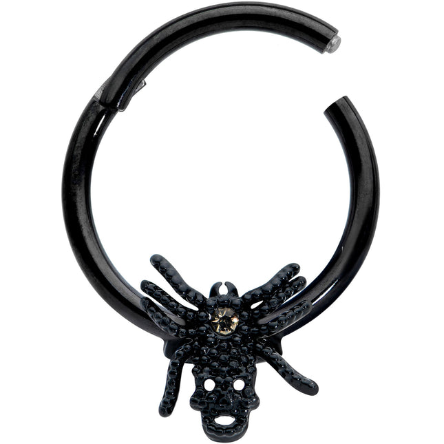 16G 3/8 Yellow Gem Spider Skull Halloween Hinged Segment Ring