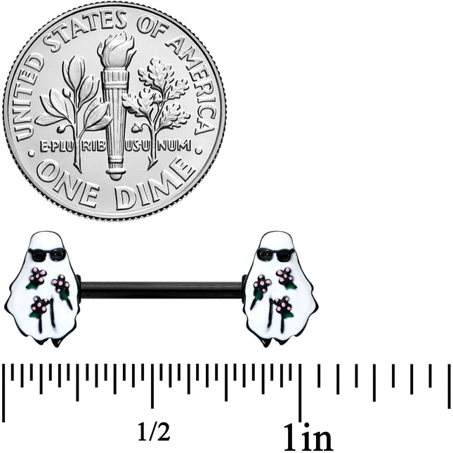 14G 9/16 Black Hipster Ghost Halloween Barbell Nipple Ring Set