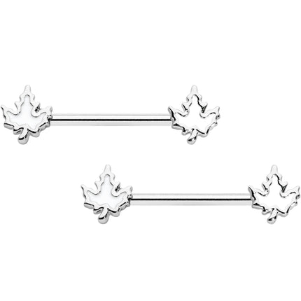 14G 9/16 Autumn White Maple Leaf Barbell Nipple Ring Set