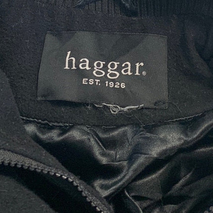 Haggar Mens Large Black Zip Button Collared Fully Lined Wool Blend Winter Coat