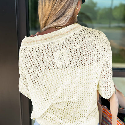 White BEACH Hollow Out Knitted Lightweight Dolman Sweater