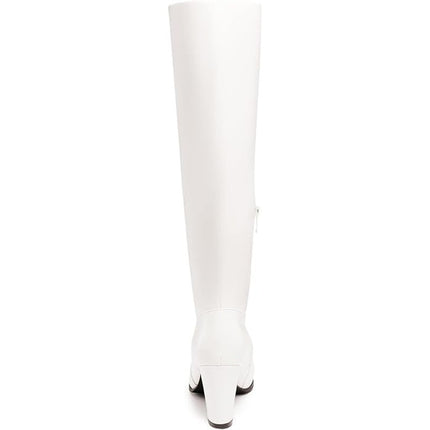 New Dream Pairs Women Size 8.5 White Faux Leather 3" Heel Knee High Boots w Flaw