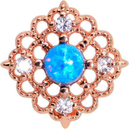 16G 5/16 Blue Synth Opal Rose Gold Tone Lacy Labret Monroe Tragus