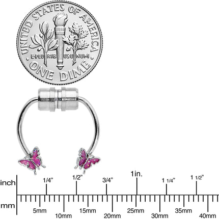 Pink Butterfly Ends Non Pierced Magnetic Clip On Fake Septum Ring