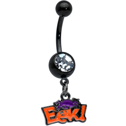 Clear Gem Black Eek Purple Spider Halloween Dangle Belly Ring