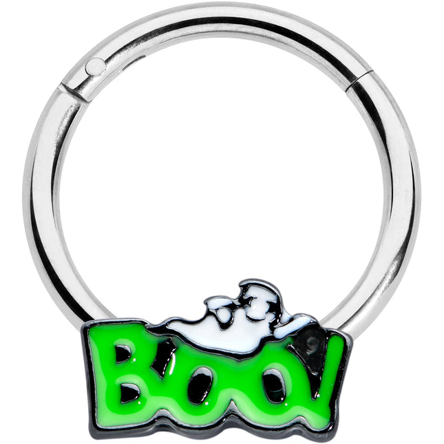 16G 3/8 Green Boo Smile Ghost Halloween Hinged Segment Ring