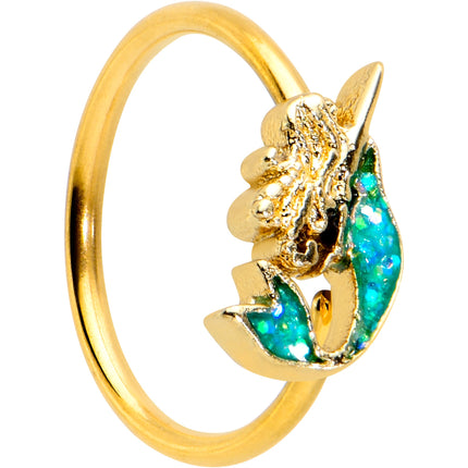 20G 5/16 Green Faux Opal Gold Tone Curvy Mermaid Nose Hoop
