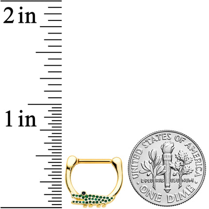 16G 5/16 Gold Tone Green Hungry Alligator Cartilage Clicker