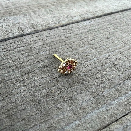 20G 1/4 Pink Clear Gem Gold Tone Lace Love Nose Bone