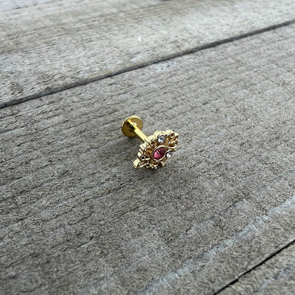 16G 1/4 Pink Clear Gem Gold Tone Lace Love Labret Monroe Tragus