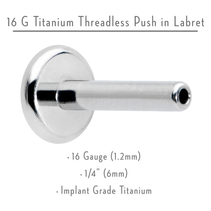 16G 1/4 G23 Titanium Threadless Post Only Labret Tragus