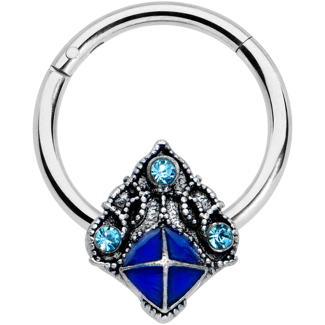 16G 3/8 Blue Gem Rococo Blue Hinged Segment Ring