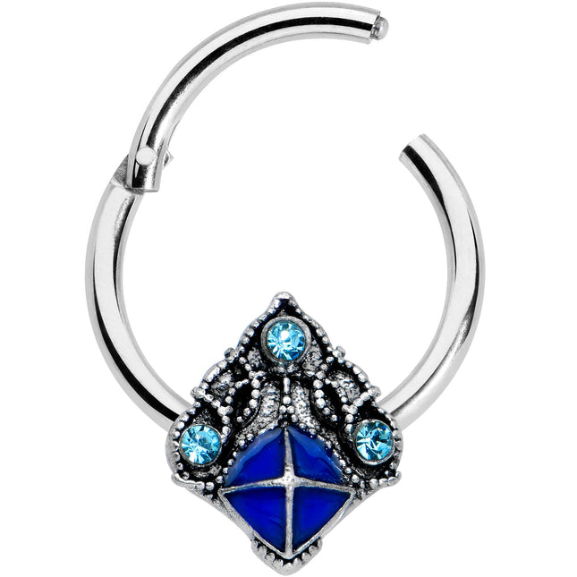 16G 3/8 Blue Gem Rococo Blue Hinged Segment Ring