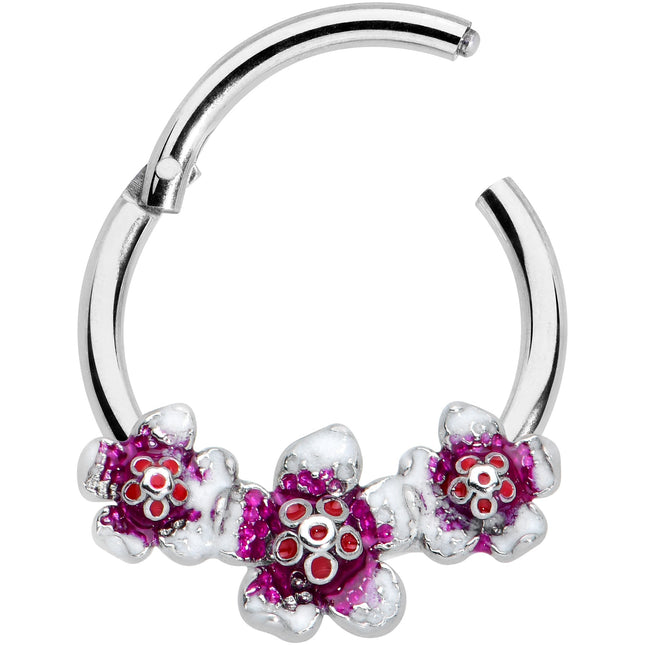 16G 3/8 Red Purple Double Flower Hinged Segment Ring