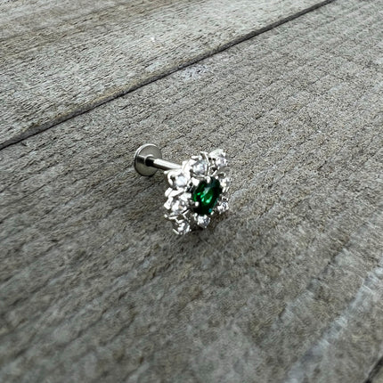 16G 5/16 Green Gem Ornate Art Deco Labret Monroe Tragus