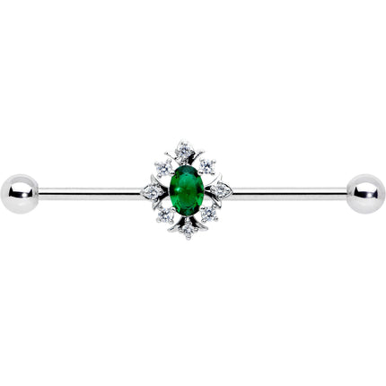 14G Clear Green Gem Ornate Art Deco Industrial Barbell 38mm