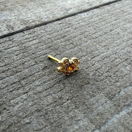 20G 1/4 Yellow Gem Gold Tone Duet Scroll Nose Bone