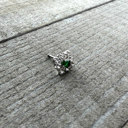 20G 1/4 Green Gem Ornate Art Deco Nose Bone