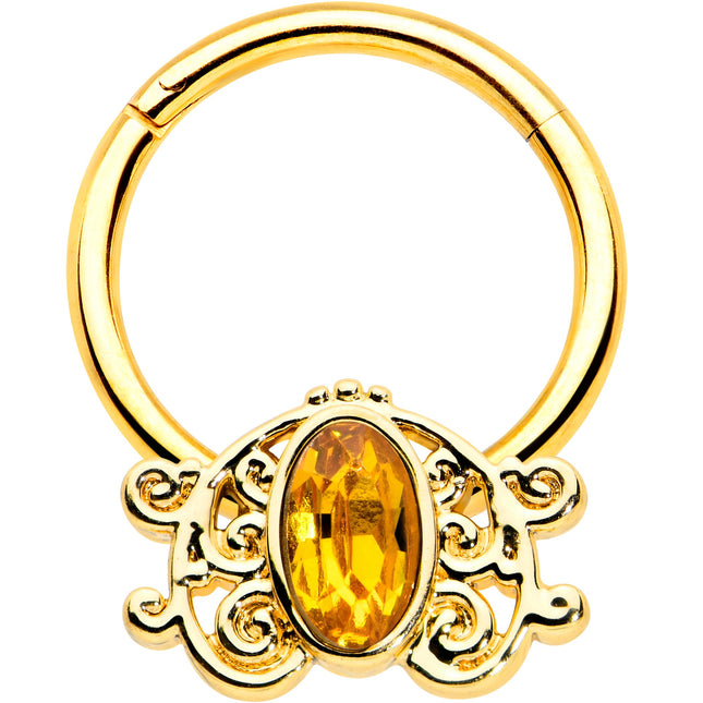 16G 3/8 Yellow Gem Gold Tone Duet Scroll Hinged Segment Ring