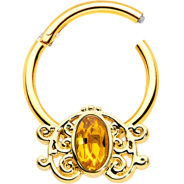 16G 3/8 Yellow Gem Gold Tone Duet Scroll Hinged Segment Ring