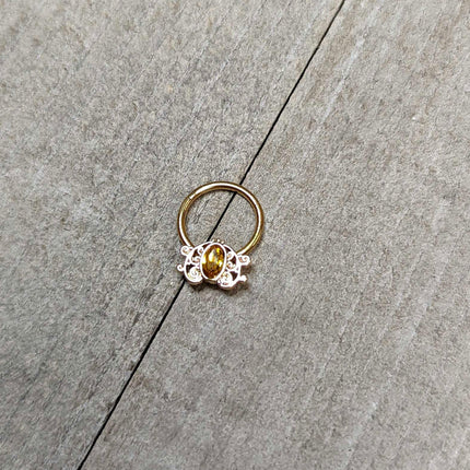 16G 3/8 Yellow Gem Gold Tone Duet Scroll Hinged Segment Ring