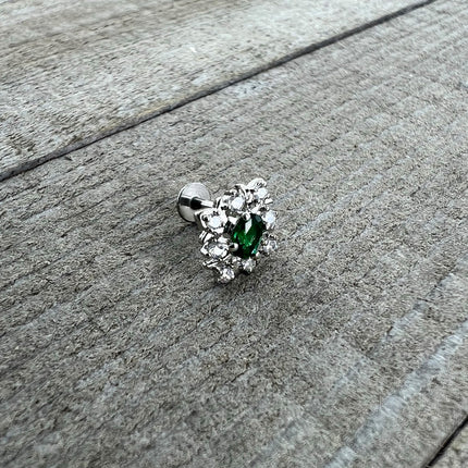 16G 1/4 Green Gem Ornate Art Deco Labret Monroe Tragus
