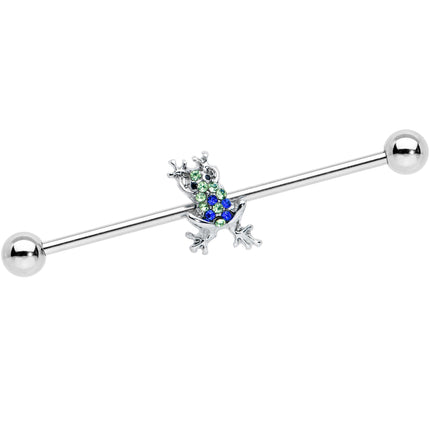 14G Blue Green Gem Fabulous Frog Industrial Barbell 38mm