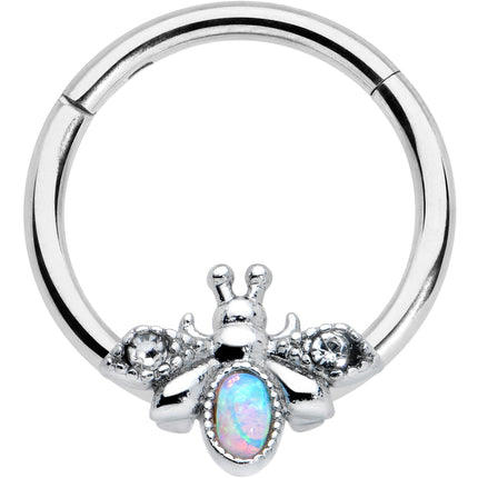 16G 3/8 White Synthetic Opal Insect Hinged Segment Ring