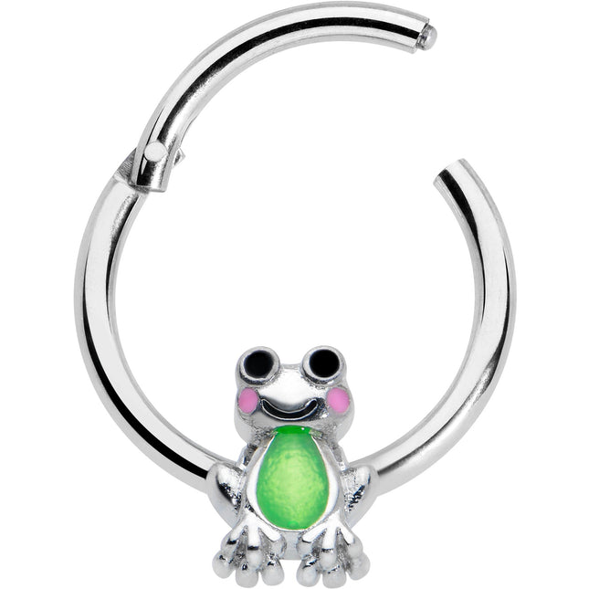 16G 3/8 Light Green Groovy Frog Hinged Segment Ring