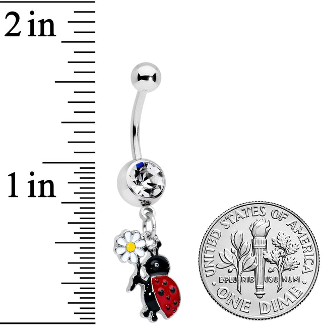 Clear Gem Ladybug Daisy Flower Dangle Belly Ring