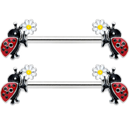 14G 1/2 Ladybug Daisy Flower Barbell Nipple Ring Set