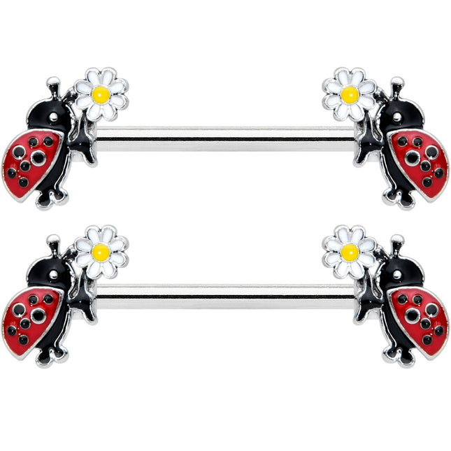 14G 1/2 Ladybug Daisy Flower Barbell Nipple Ring Set
