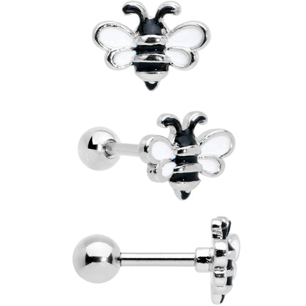 16G 1/4 Bee Smile Flower Pearlescent Cartilage Tragus Set of 3