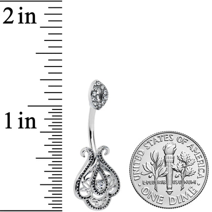 Clear Gem Art Deco Oval Scrollwork Double Mount Belly Ring