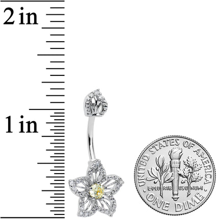 Clear Yellow Gem Fanciful Flower Double Mount Belly Ring