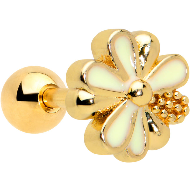 16G 1/4 Gold Tone White Texture Daisy Flower Cartilage Tragus