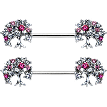 14G 9/16 Clear Pink Gem Luscious Fruit Tree Nipple Ring Set