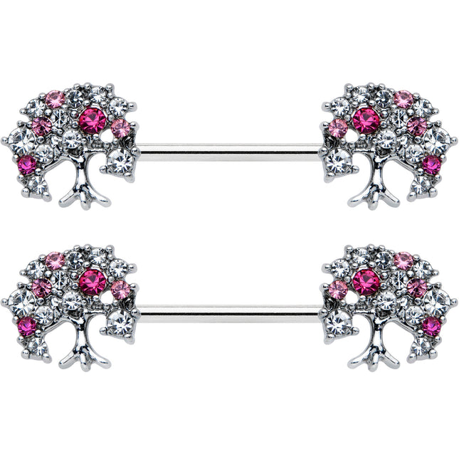 14G 9/16 Clear Pink Gem Luscious Fruit Tree Nipple Ring Set