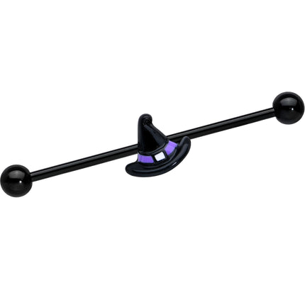 14G Black Purple Band Witch Hat Halloween Industrial Barbell 38mm