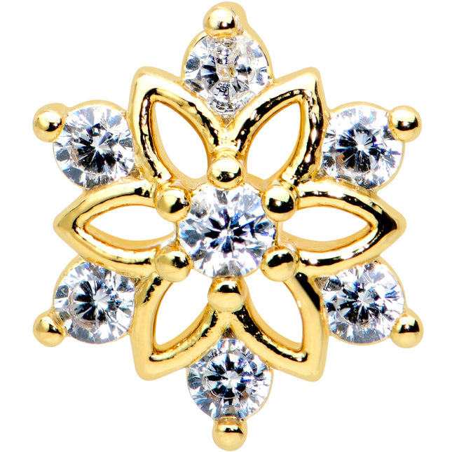 20G 1/4 Clear Gem Gold Tone Flower Snowflake Christmas Nose Bone